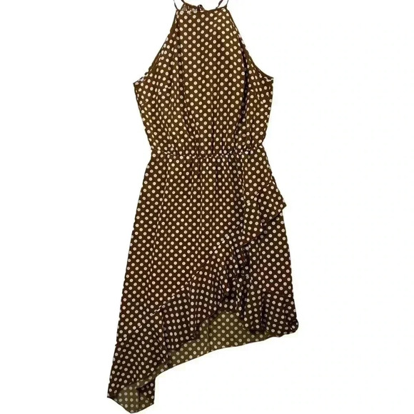Anna Kaci California1XL Boho Midi Halter Dress Brown Asym polka dot Western NWT - Picture 7 of 16